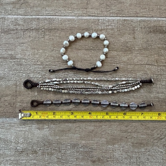 Beaded Alloy and Pearl Bracelet Set of 3 - Picture 2 of 2